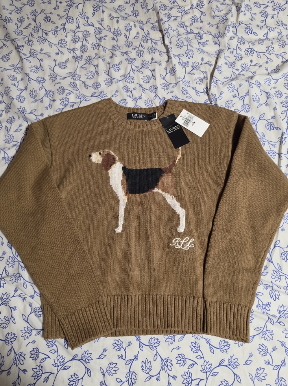 Ralph Lauren Brown Beagle Intarsia Crewneck Sweater